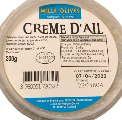 Crème Ail Mille Olives 275g